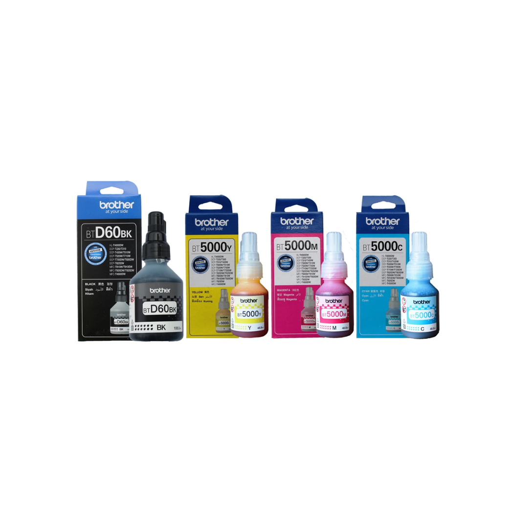 Brother BT-D60BK + BT5000C/M/Y Genuine Ink Bottle Combo Pack